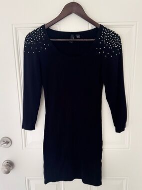 H & M sweater dress / tunic sweater black with gold bead embellishment size 2